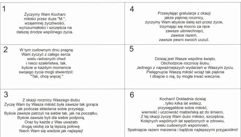 Życzenia na 50 rocznicę ślubu: miłość, szczęście, wzajemność i wspólne marzenia.